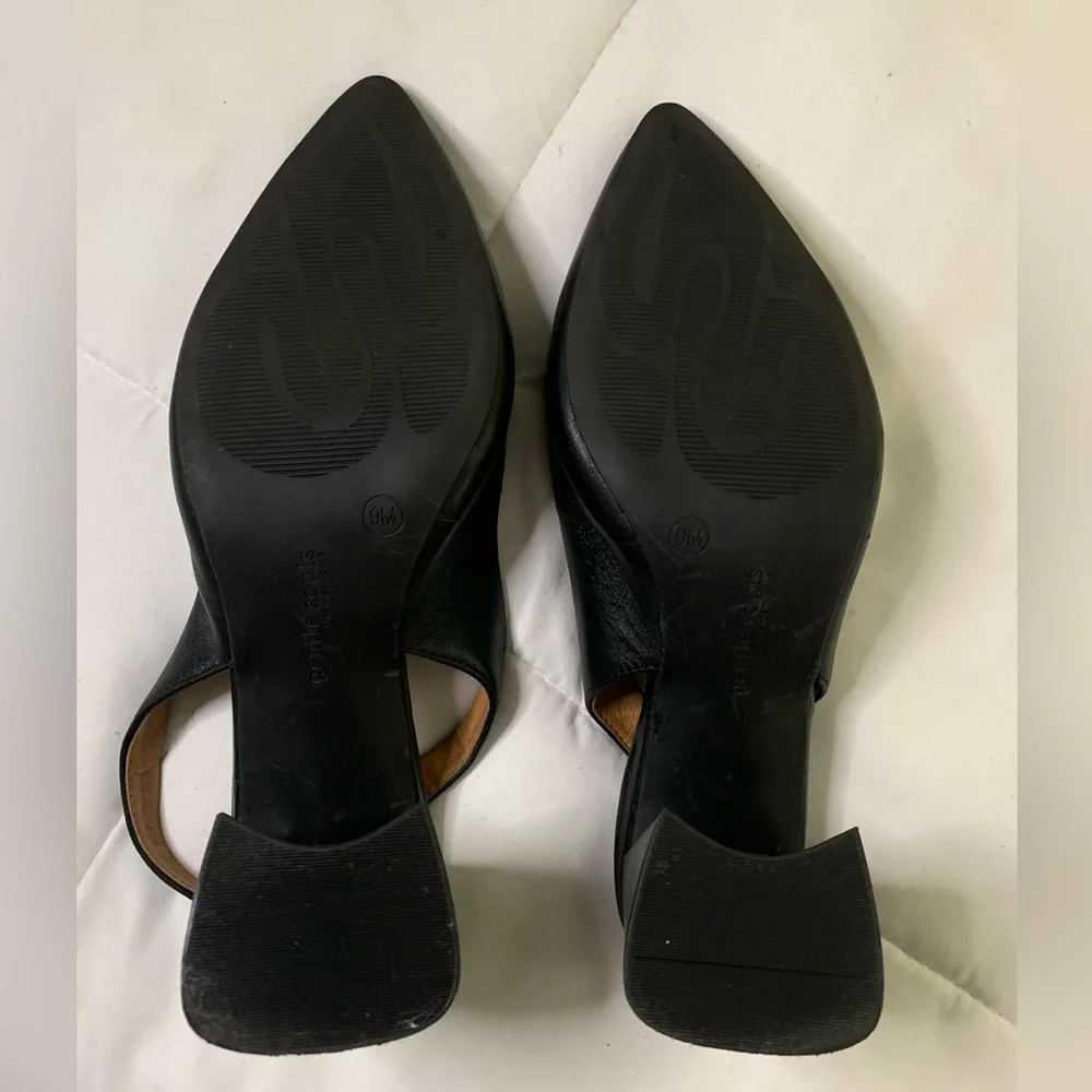 gentle souls Black Leather Slingback Block Heel Pumps